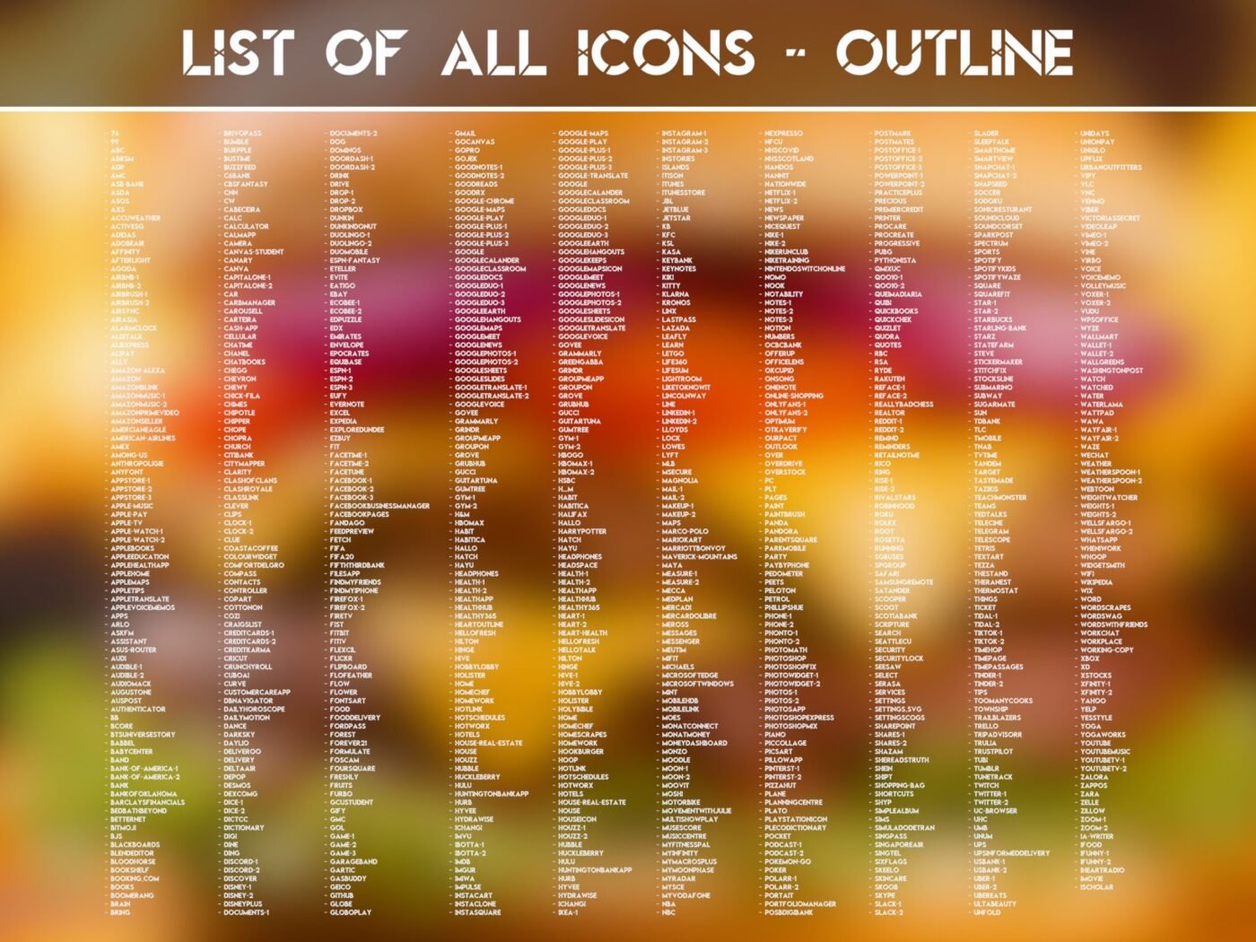 List of the Outline Icons of the Cheesy Burger Icon Pack