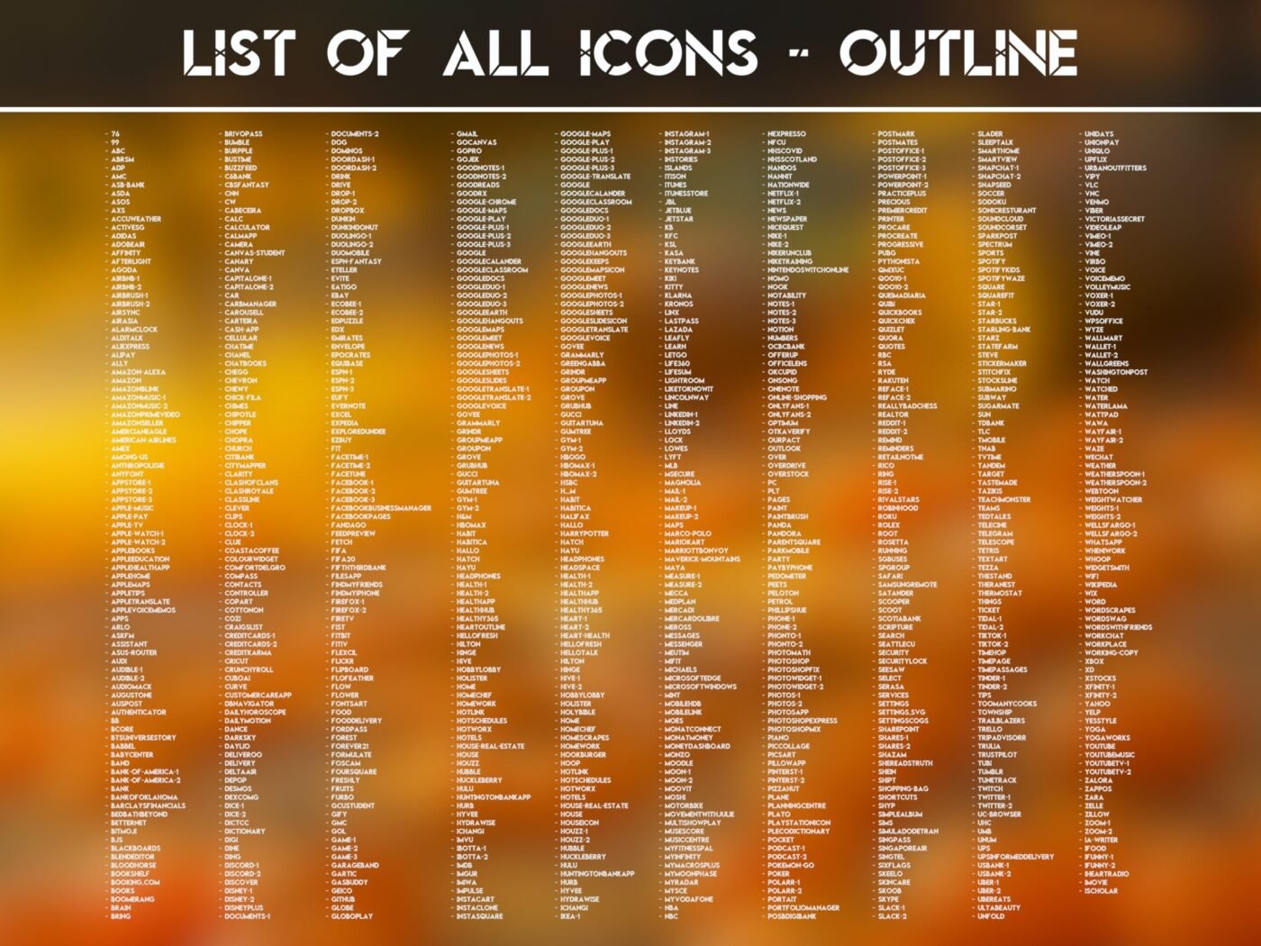 List of the Outline Icons of the Fall Season Icon Pack