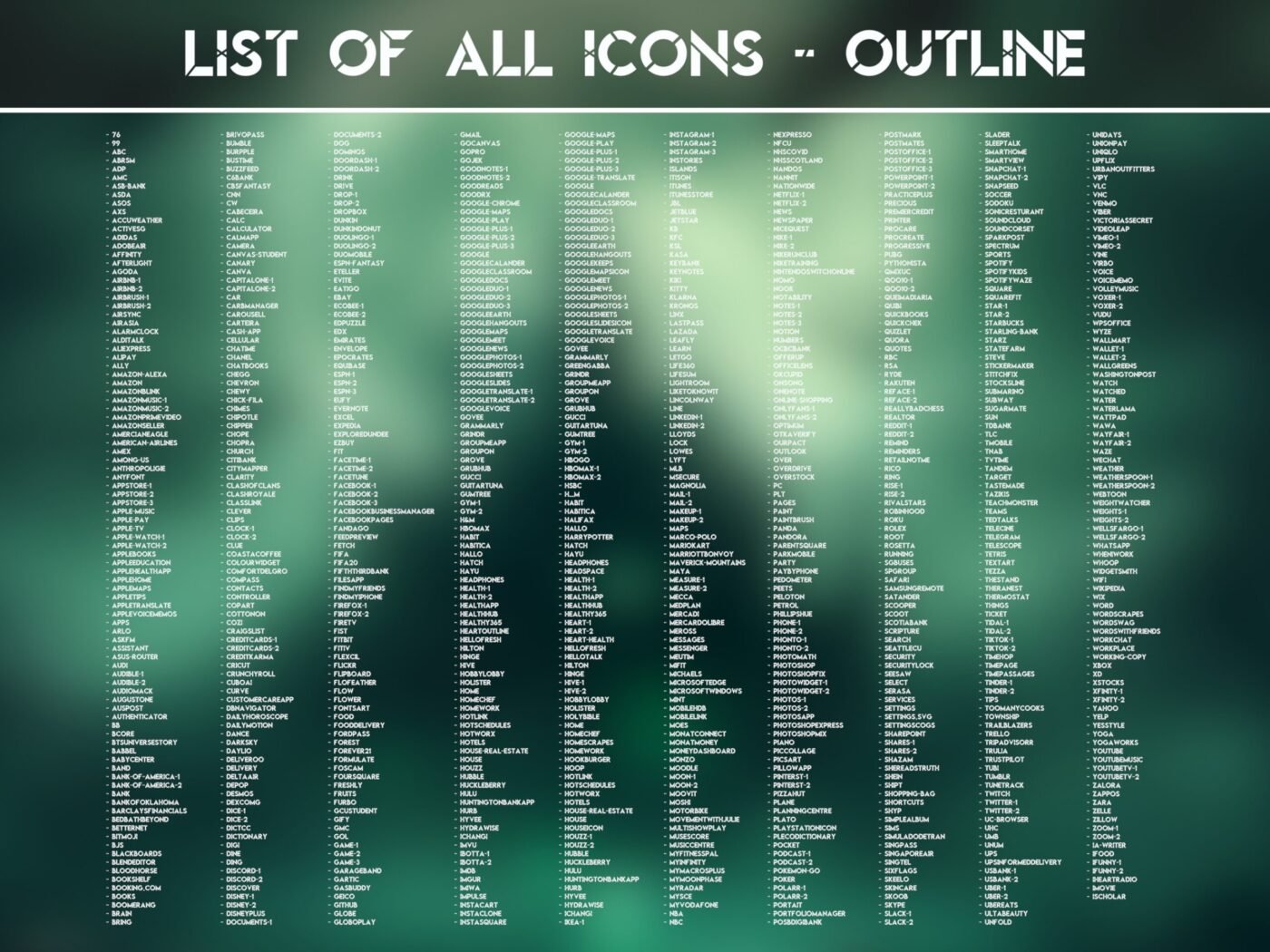 List of the Outline Icons of the Haunted Castle Icon Pack