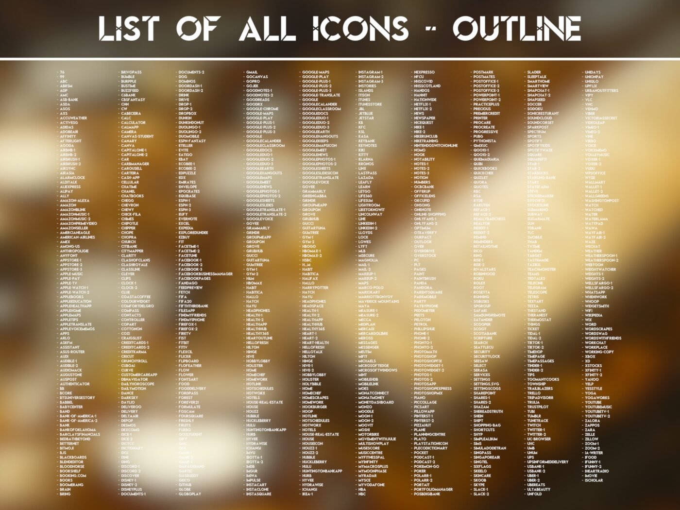 List of the Outline Icons of the Precious Metals Icon Pack