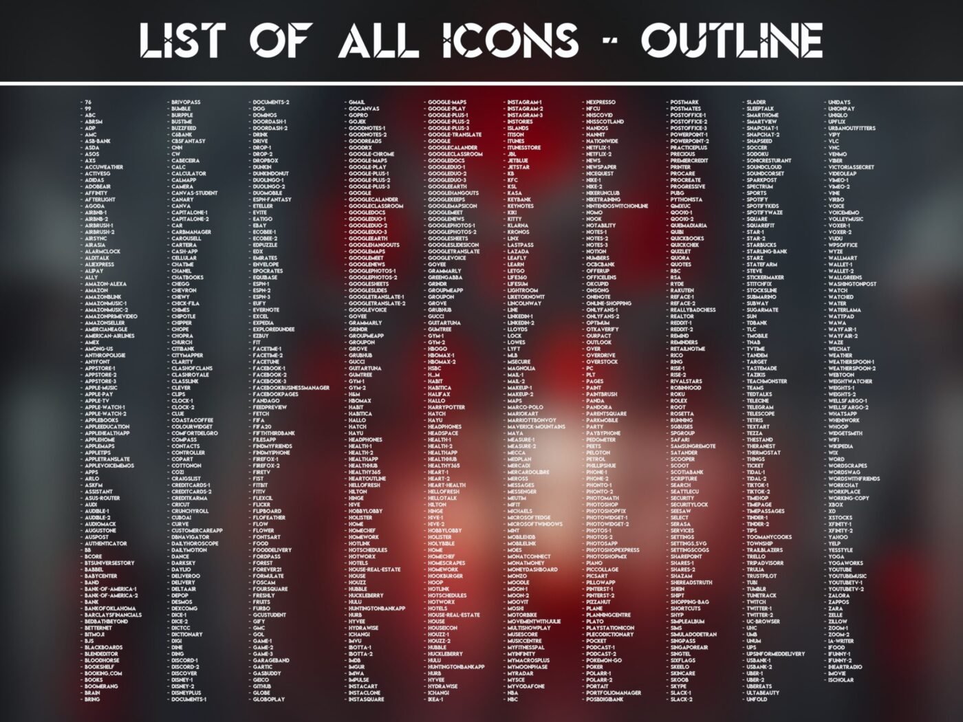 List of the Outline Icons of the Vampire Icon Pack