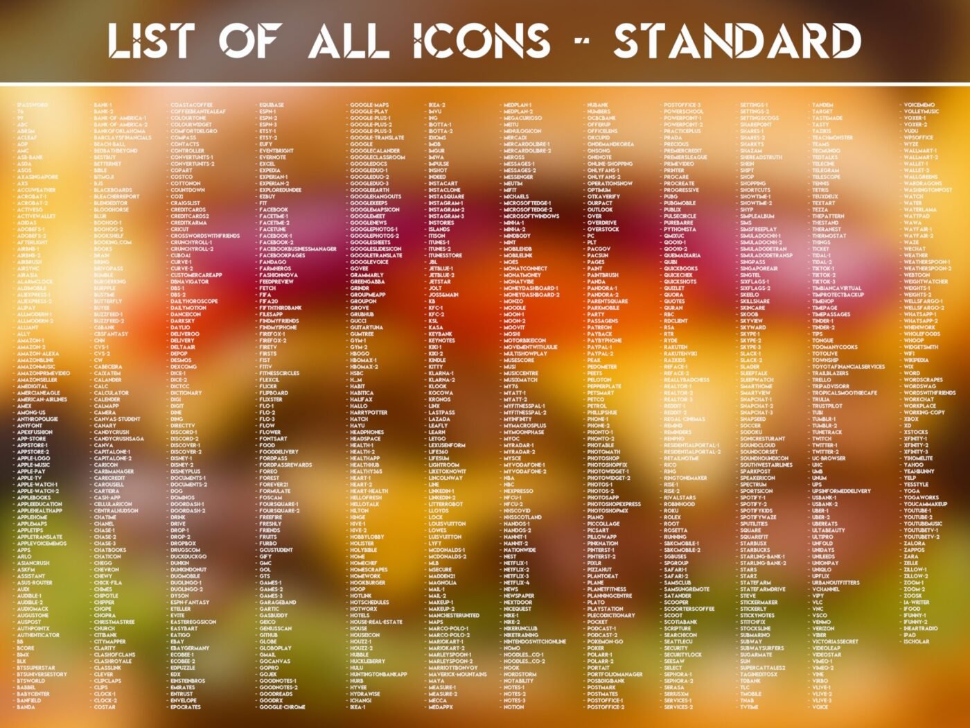 List of the Standard Icons of the Cheesy Burger Icon Pack