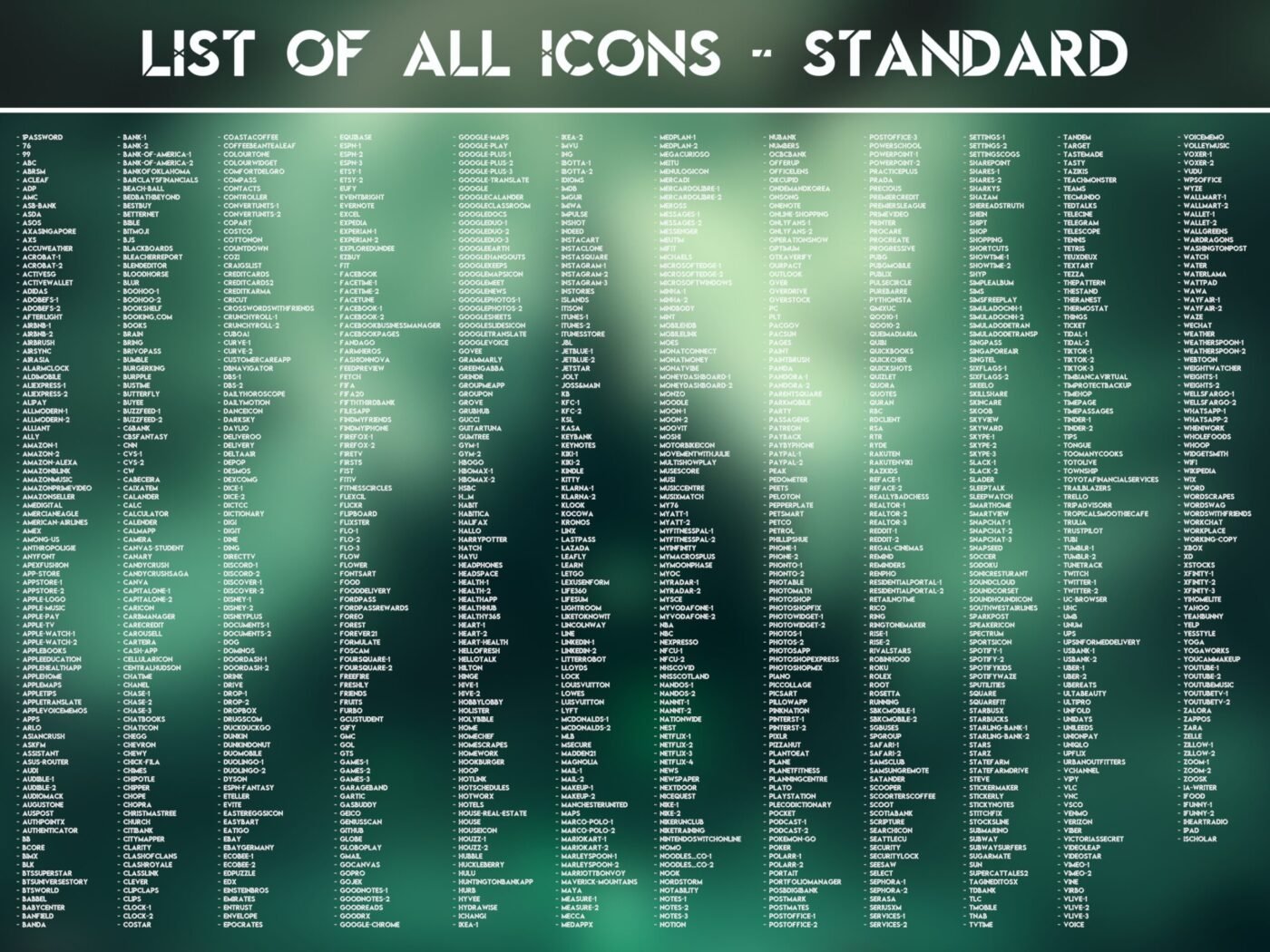 List of the Standard Icons of the Haunted Castle Icon Pack