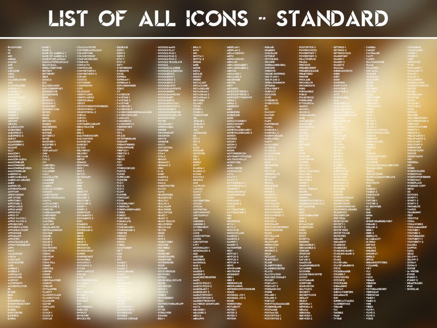 List of the Standard Icons of the Precious Metals Icon Pack
