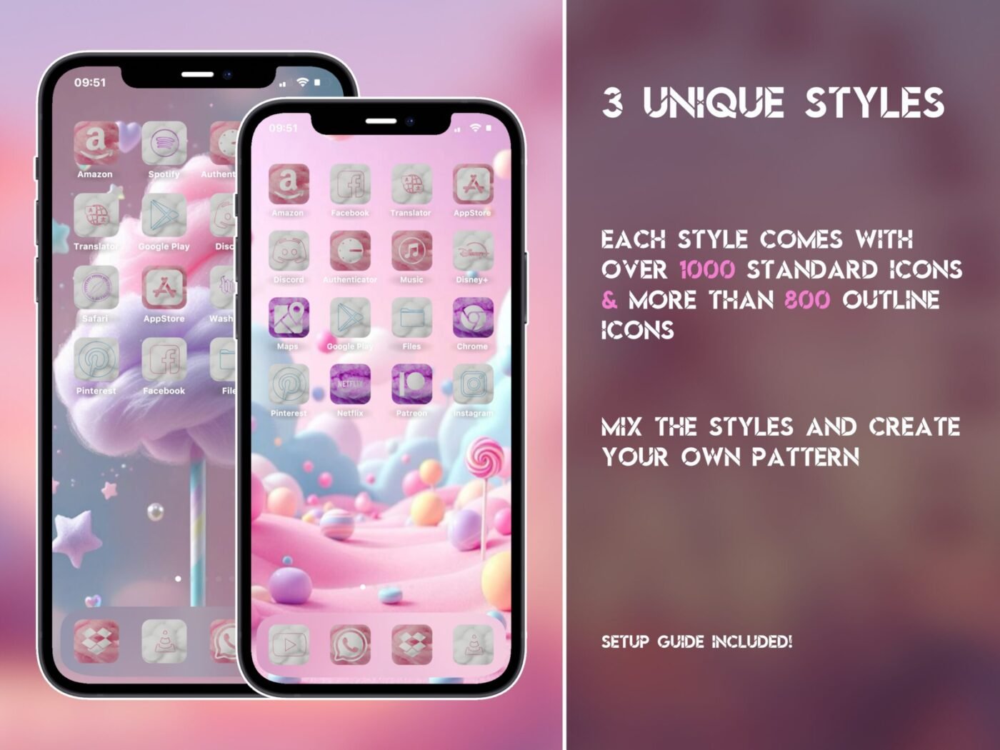 Showcase of the Cotton Candy Themed Icon Pack