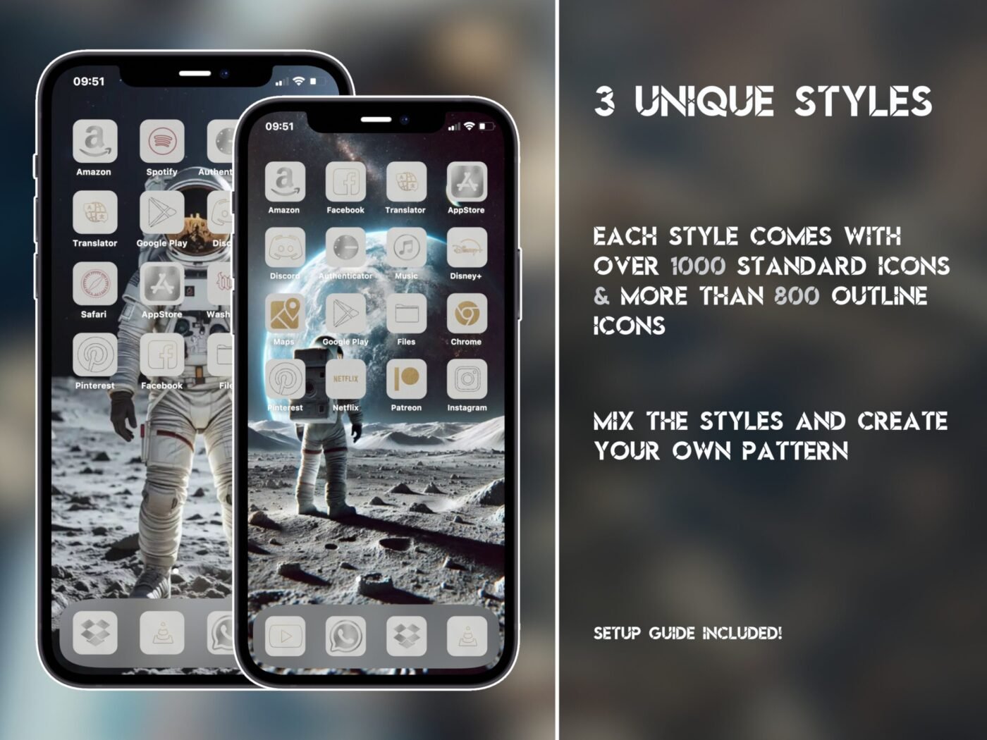 Showcase of the Lunar Astronaut Icon Pack