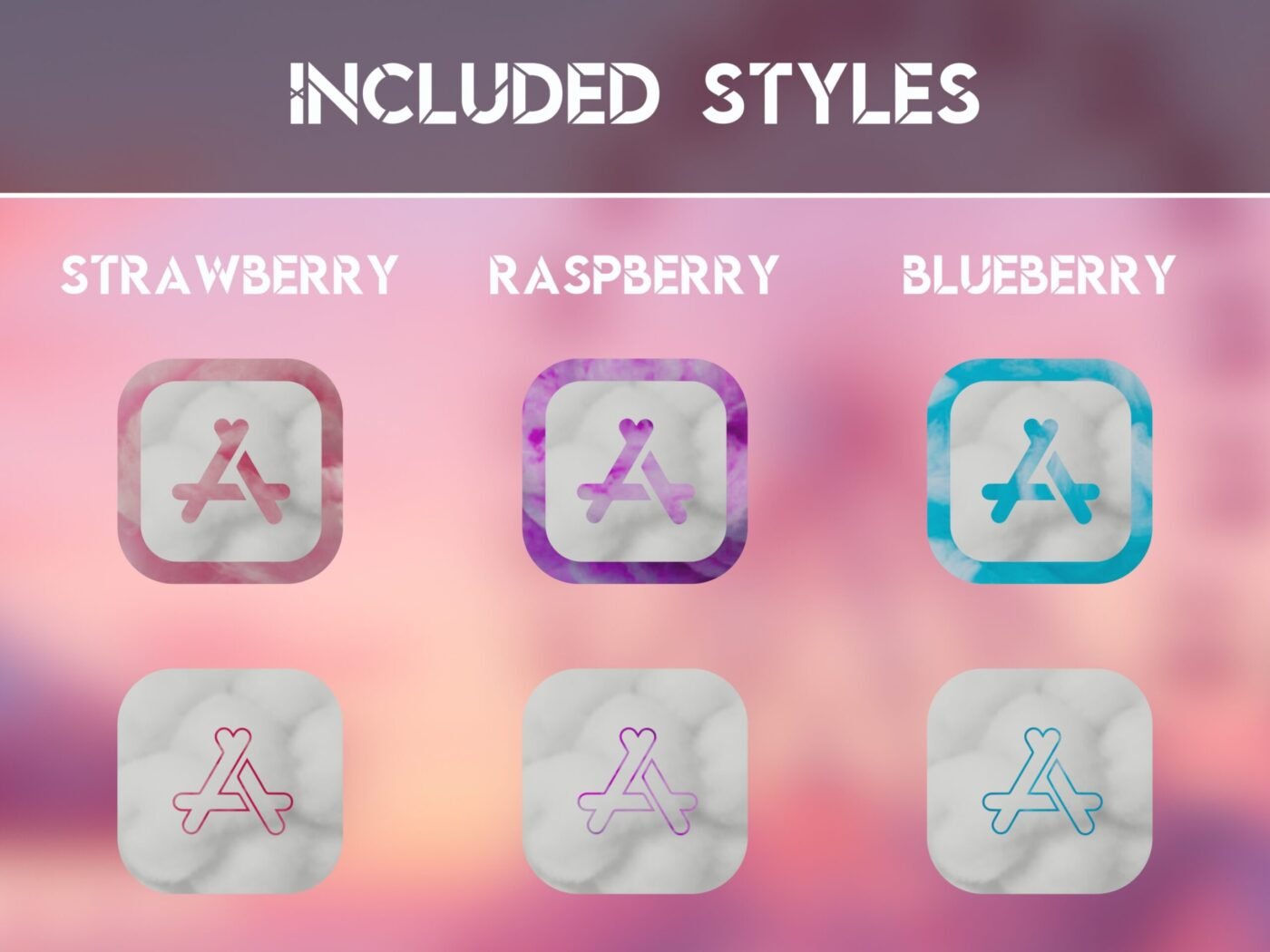 Styles of the Cotton Candy Themed Icon Pack
