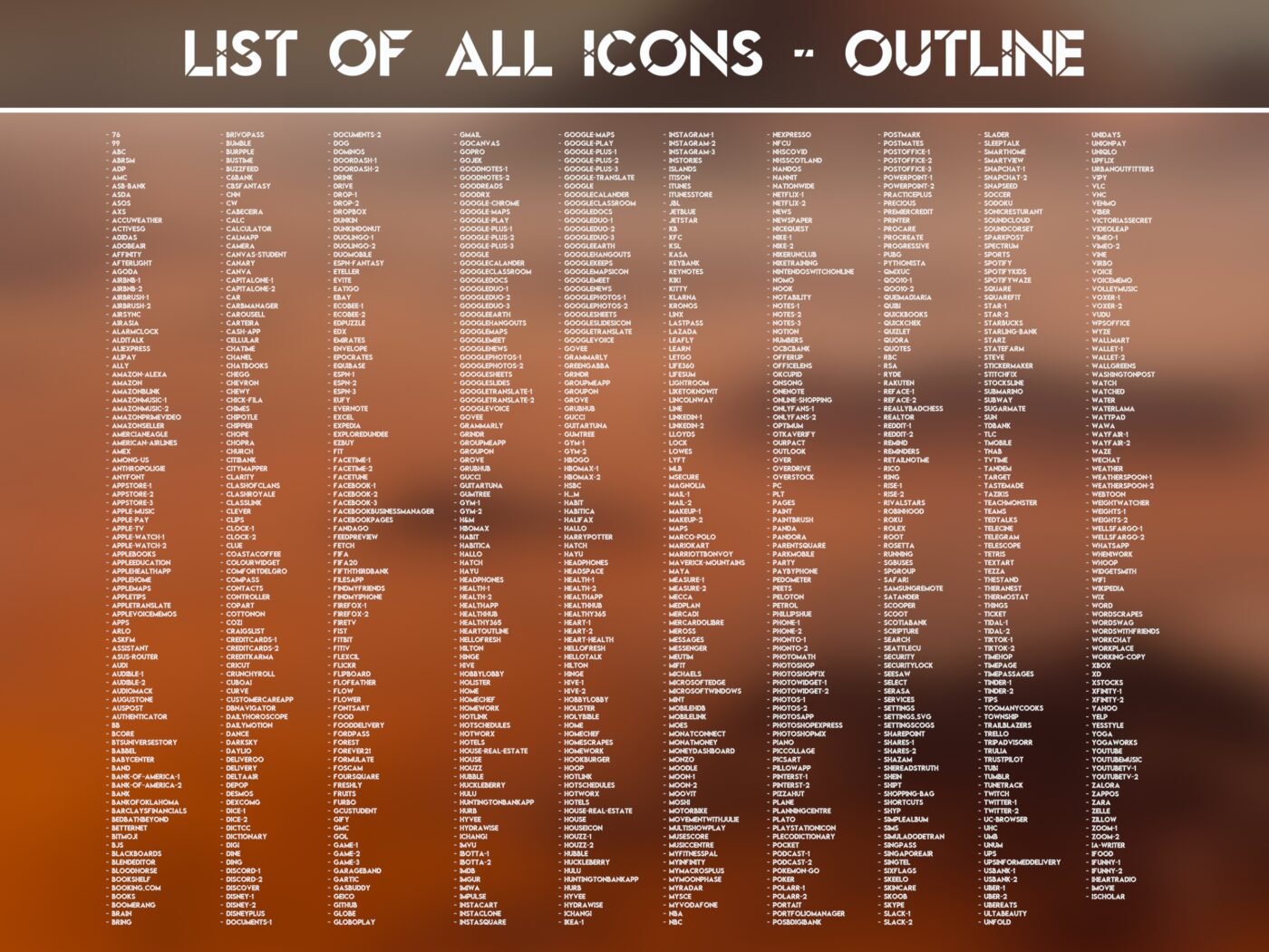 List of the Outline Icons of the Mars Rover Icon Pack
