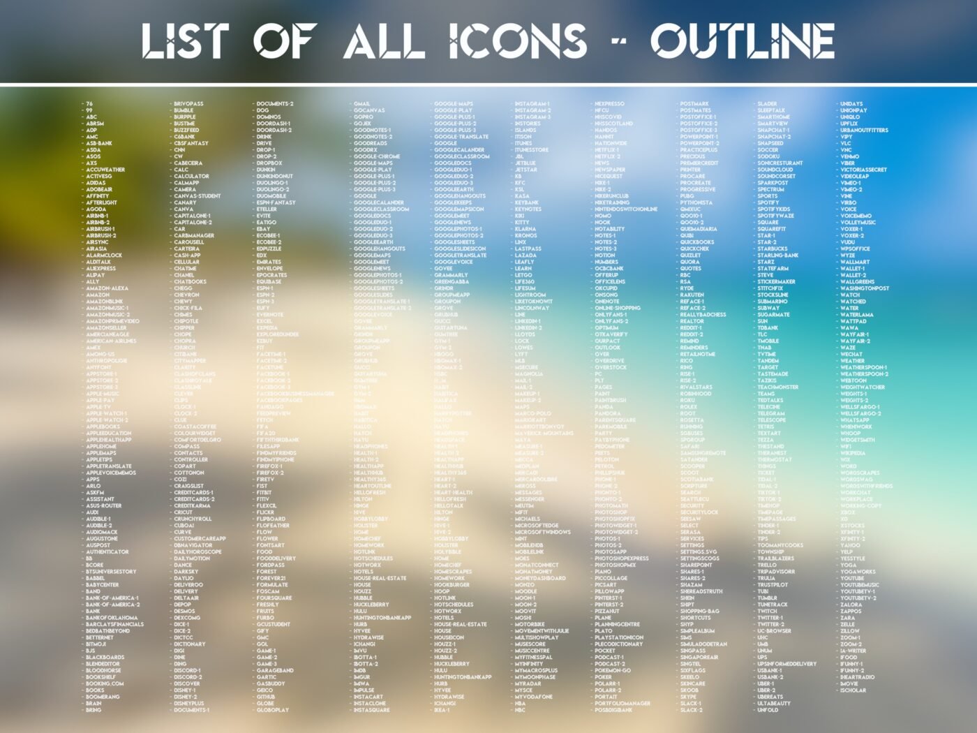 List of the Outline Icons of the Tropical Beach Icon Pack