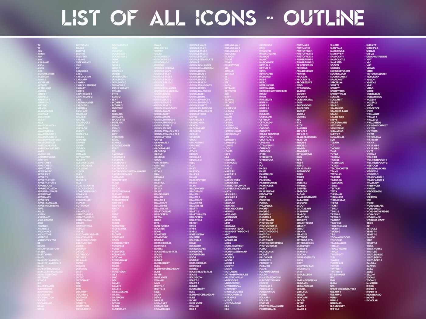 List of the Outline Icons of the Blooming Violets Icon Pack