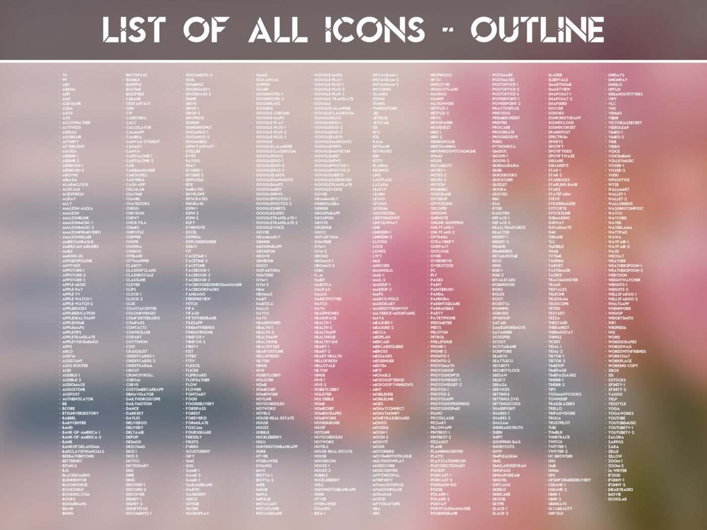 List of the Outline Icons of the Sunlit Tulips Icon Pack