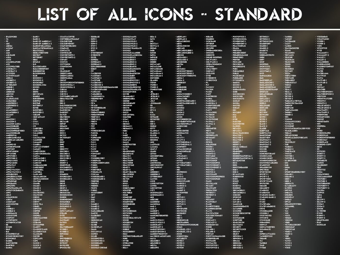 List of the Standard Icons of the Pearl Marble Icon Pack