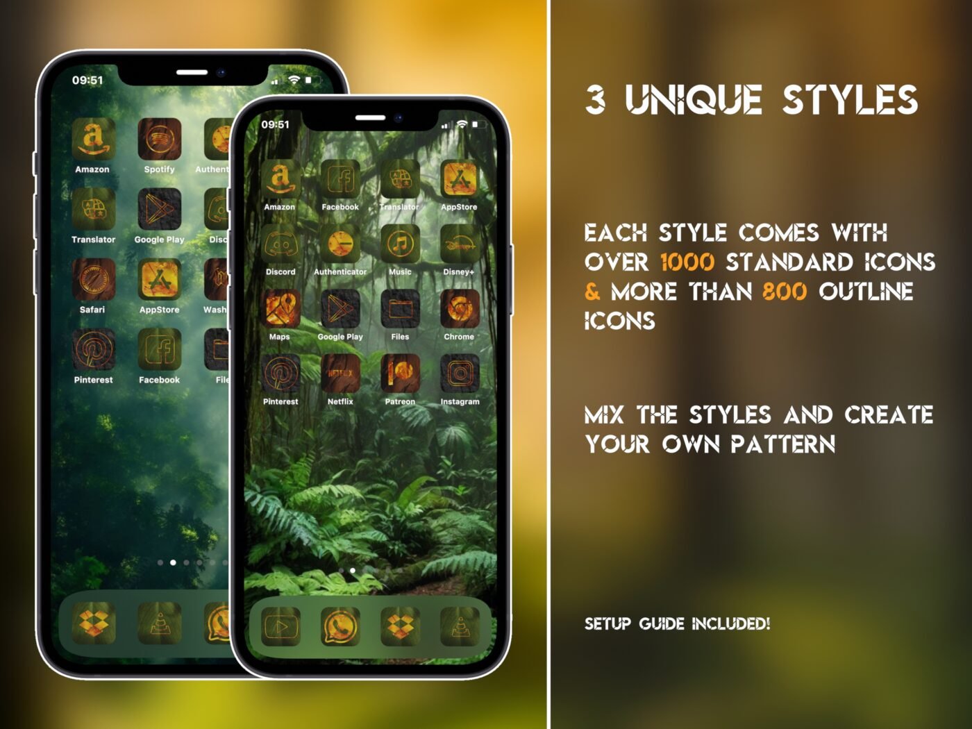 Showcase of the Polished Amber Icon Pack