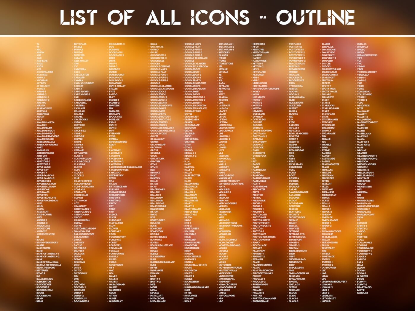 List of the Outline Icons of the Pizza Party Icon Pack