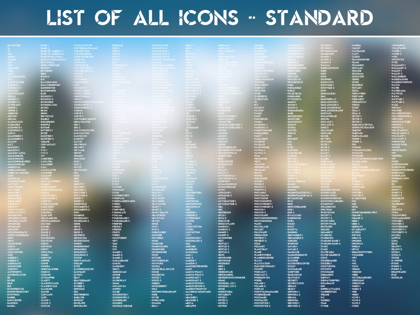 List of the Standard Icons of the Pirate Cove Icon Pack