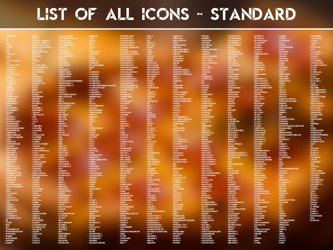 List of the Standard Icons of the Pizza Party Icon Pack